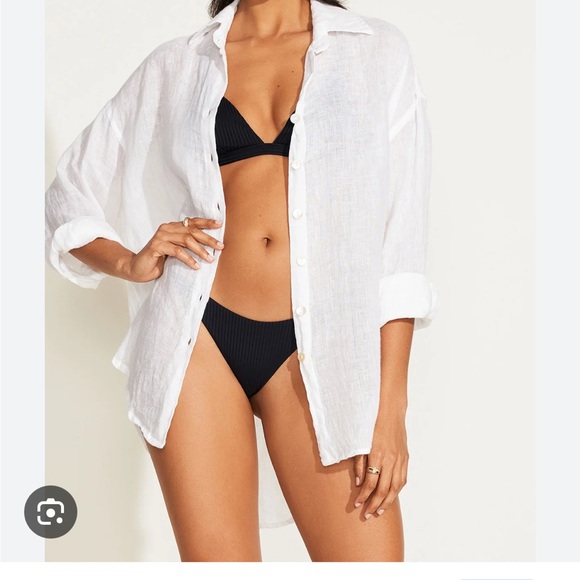 White Linen Button-Up Shirt - Picture 1 of 5